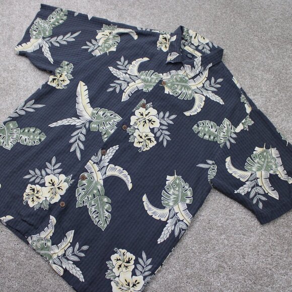 Tommy Bahama Hawaiian Loop Collar Shirt Men Large Blue Floral 100% Silk Camp S/S - Picture 3 of 11